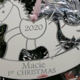 Babys 1st Christmas Rocking Horse Shaped Mirrored Acrylic Hanging Tree Decoration - thumbnail 2