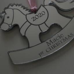 Babys 1st Christmas Rocking Horse Shaped Mirrored Acrylic Hanging Tree Decoration - thumbnail 3