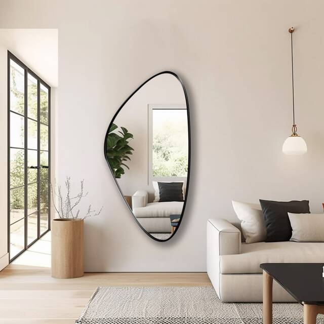 Asymmetrical Mirror, Triangle Irregular Aesthetic Oblong Abstract Wall Mirror - Statement Piece For Your Home Decor - image 1