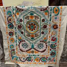 Hand Stitched Suzani Quilt - Embroidered Cotton Blanket, Boho Chic Bedding Cover - thumbnail 2