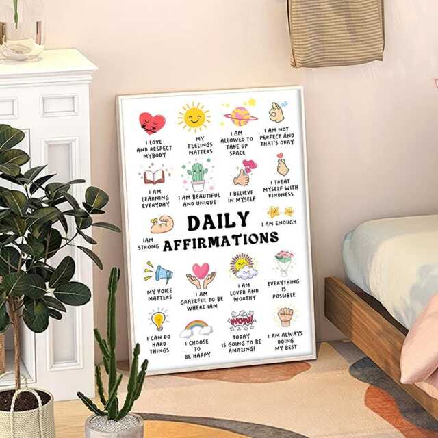 Daily Affirmations For Kids Quote Art Canvas Poster, Classroom Quotes, Children's Room Aesthetic Decor, Printed Gift - image 1