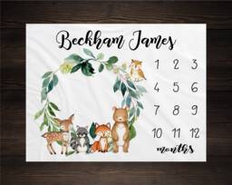 Woodland Milestone Blanket Monthly Growth Tracker Soft Fleece Fox Baby Shower Gift Newborn Watch Me Grow Boy
