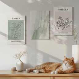 Canvas Set Of 3 Wall Art - Flowers in A Vase Modern & Minimalist Style, Green Canvas, Plants Hanging Piece - thumbnail 3