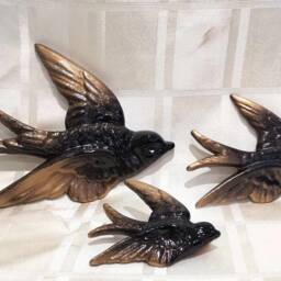 Handmade Ombre Flying Swallow Wall Decor - Black & Gold, Set Of 3 - thumbnail 3