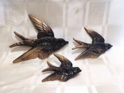 Handmade Ombre Flying Swallow Wall Decor - Black & Gold, Set Of 3