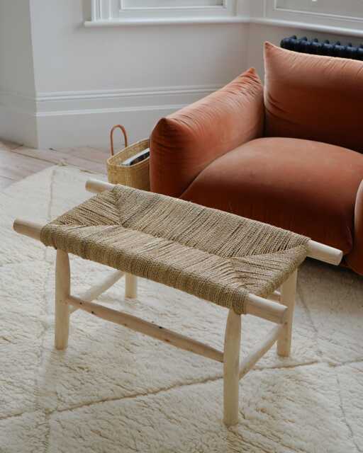 Launch Offer Handwoven Natural Rope Bench, Handmade in Morocco, Entryway Mudroom Wood And - image 1