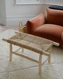 Launch Offer Handwoven Natural Rope Bench, Handmade in Morocco, Entryway Mudroom Wood And