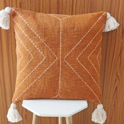 Rust Orange Boho Throw Pillow Cover Handmade Indian Cotton, 16x16 - thumbnail 2