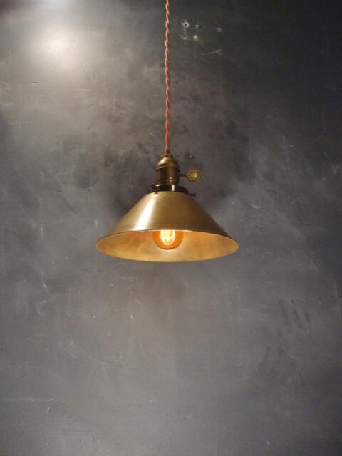 Industrial Lighting - Brass Cone Pendant Lamp Vintage Hanging Light Steampunk Retro Swag Cafe Antique - image 1