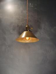 Industrial Lighting - Brass Cone Pendant Lamp Vintage Hanging Light Steampunk Retro Swag Cafe Antique - thumbnail 1