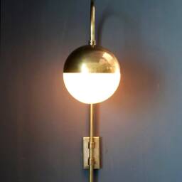 Mid Century Brass Wall Sconce Papavero Light Lamp , Modern & Glass Globe Goose Neck Hallway - thumbnail 3