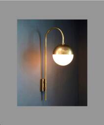 Mid Century Brass Wall Sconce Papavero Light Lamp , Modern & Glass Globe Goose Neck Hallway - thumbnail 1