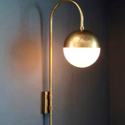 Mid Century Brass Wall Sconce Papavero Light Lamp , Modern & Glass Globe Goose Neck Hallway - thumbnail 2