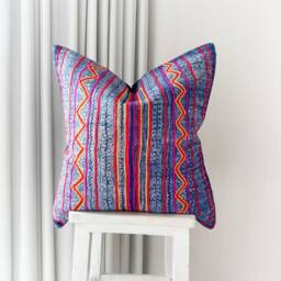 Hmong Pillow Cover. Hand Block Print Fabric. Patch Work. Vintage Textile. Cushion Cover - thumbnail 2