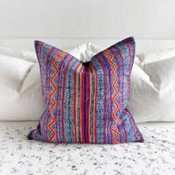 Hmong Pillow Cover. Hand Block Print Fabric. Patch Work. Vintage Textile. Cushion Cover - thumbnail 1