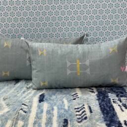 Yakiti-Grey Pack Moroccan Pillows, Aka Cactus Silk Pillow, Decorative Pillows, Sabra Pillows, Moroccan Decor Designer Cactus - thumbnail 2