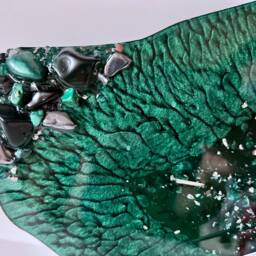 Large Oval Emerald Green Epoxy Resin Clock Modern Wall Handcrafted With Stones - thumbnail 3