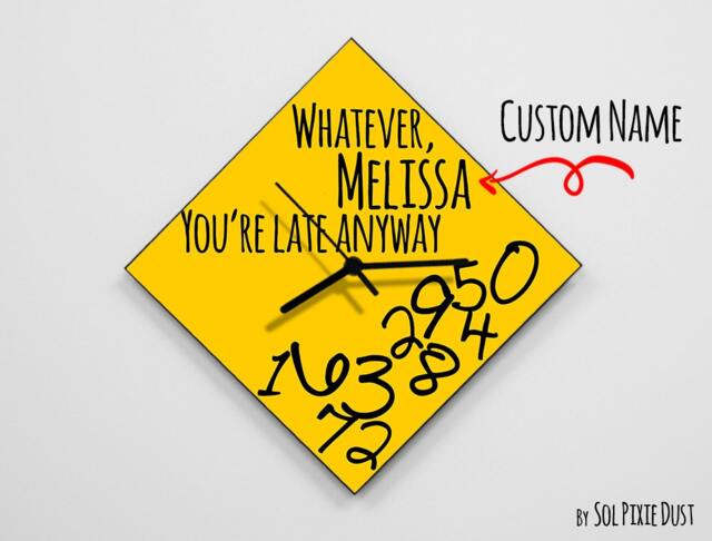 Custom Name Whatever, You're Late Anyway/Polygon Yellow - Wall Clock - image 1