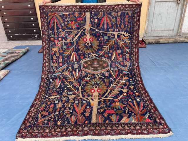 Handmade Wool Weave Wall Hanging Rug, Geometric Garden Trees Design Floral Decorative 4.6x6.2 Ft - image 1