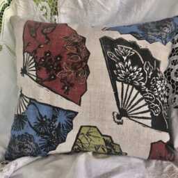 Gp & J Bakers Fabric Linen Cotton Batik Fans Design Cushions Reverse in Black Linen Various Sizes - thumbnail 3