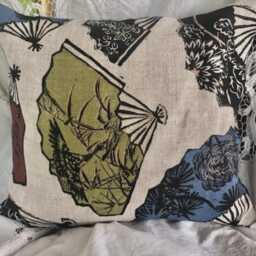 Gp & J Bakers Fabric Linen Cotton Batik Fans Design Cushions Reverse in Black Linen Various Sizes - thumbnail 2
