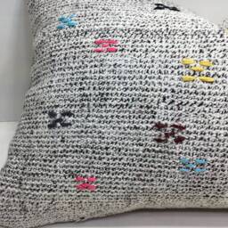 Vintage Turkish Kilim Pillow, Handwoven Linen Cushion Cover - 16x24 - thumbnail 3