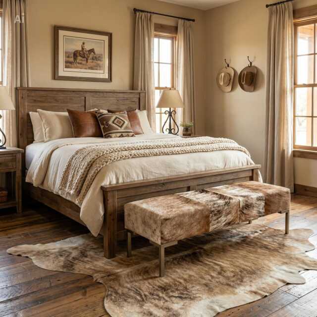 Genuine Cowhide Upholstered Bedroom Bench, End Of Bed Entryway Modern Bench - Lfb70 - image 1