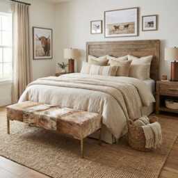 Genuine Cowhide Upholstered Bedroom Bench, End Of Bed Entryway Modern Bench - Lfb70 - thumbnail 2