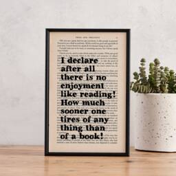 Pride & Prejudice Print - Jane Austen Wall Art No Enjoyment Like Reading Literary Gift Book Lover Bookworm Books - thumbnail 1