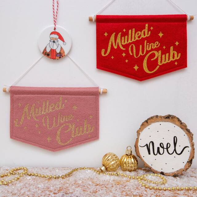 Mulled Wine Club Glittery Christmas Wall Banner Flag Decoration - image 1