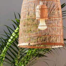 Handwoven Bamboo Pendant Lamp Rustic Asian Fishing Trap Light - thumbnail 3