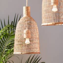 Handwoven Bamboo Pendant Lamp Rustic Asian Fishing Trap Light - thumbnail 2