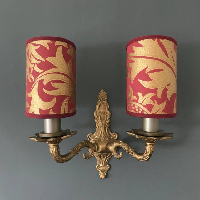 William Morris Thistle Claret - Handmade, Candle Clip Half Shield Lampshade For Wall Lights - image 1