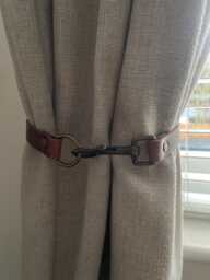 Handmade Antique Brown Leather Curtain Tie Back 3/4 Inch With Trigger Hook Fixing