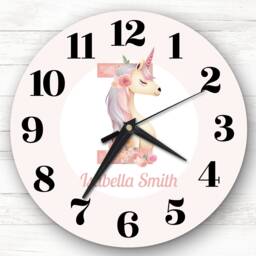 Pink Unicorn Alphabet Letter I Personalised Gift Clock - thumbnail 1