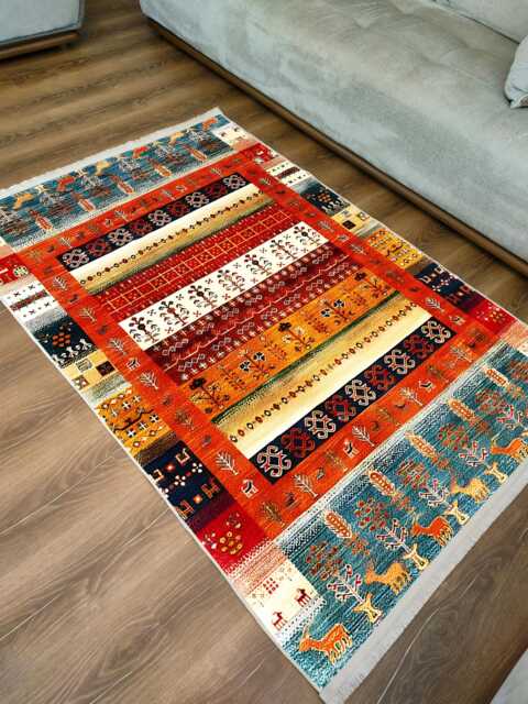 Colorful Gabbeh-style Area Rug Washable Chenille Tribal Carpet - image 1