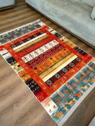 Colorful Gabbeh-style Area Rug Washable Chenille Tribal Carpet - thumbnail 1