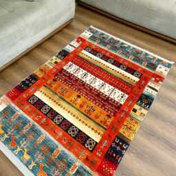 Colorful Gabbeh-style Area Rug Washable Chenille Tribal Carpet - thumbnail 3