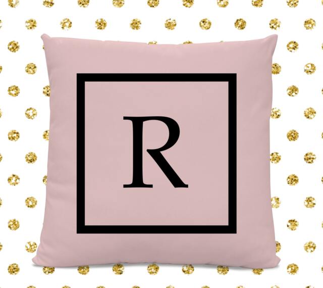 Initial Pillow - Letter With R Monogrammed Custom Throw Pink