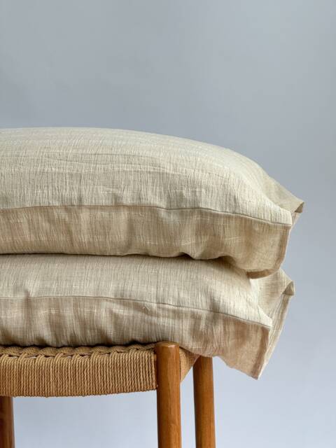striped Neutral Linen Pillow Case Farmhouse Boho Decor - image 1