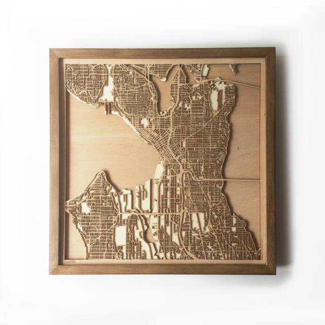 Laser Cut Wooden Map Of Seattle - Framed Minimalist Wall Art - image 1