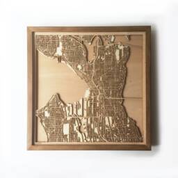 Laser Cut Wooden Map Of Seattle - Framed Minimalist Wall Art - thumbnail 1