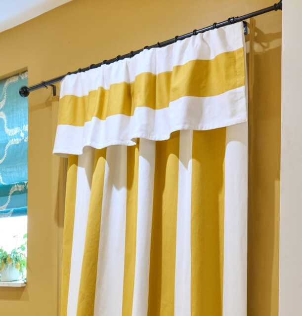Handmade Ochre Stripe Cotton Curtain - Custom Size Flop Over Panel - image 1