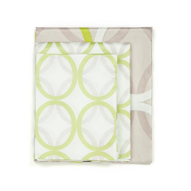 Sateen Beige With Green, Brown, White Rings 4 Pcs Sheet Set