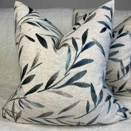 Handmade Cushion Cover, Pillow Sham , John Lewis Langley Leaf Furnishing Fabric, Evergreen Teal Embroidered Leaves Countryside Home - thumbnail 2