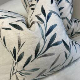 Handmade Cushion Cover, Pillow Sham , John Lewis Langley Leaf Furnishing Fabric, Evergreen Teal Embroidered Leaves Countryside Home - thumbnail 3