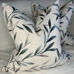 Handmade Cushion Cover, Pillow Sham , John Lewis Langley Leaf Furnishing Fabric, Evergreen Teal Embroidered Leaves Countryside Home - thumbnail 1