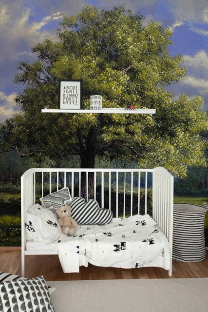 Oil Paintings Landscape Trees Wall Mural, Peel & Stick, Painting, Removable Wallpaper, Self Adhesive, Covering, Forest #22 - image 1