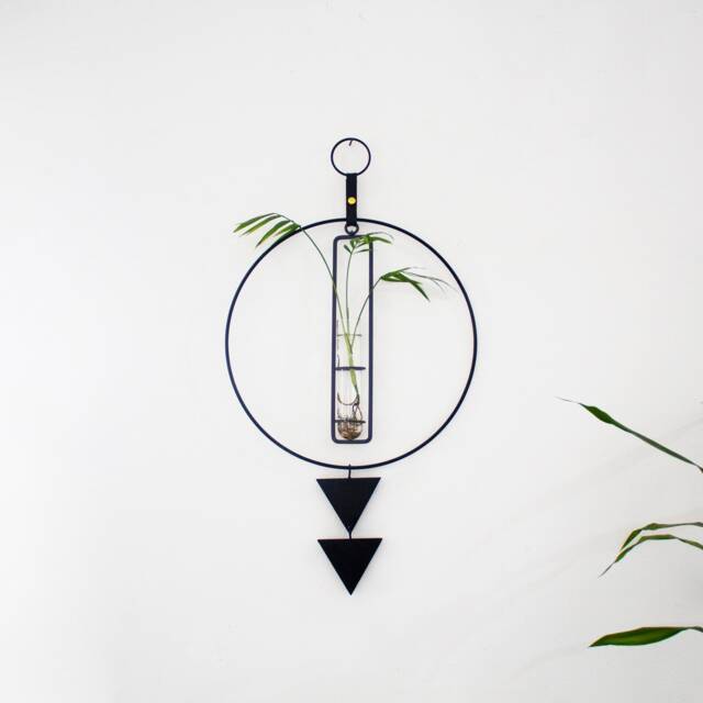 Hydroponic Plant Holder Black Metal, Glass, Propagation Station Wall Hanging, Tube Wall, Propagating Plants - image 1