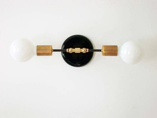 Modern Double Wall Brass Sconce Lamp Light Fixture Bedroom Vanity Black Gold Mid - image 1